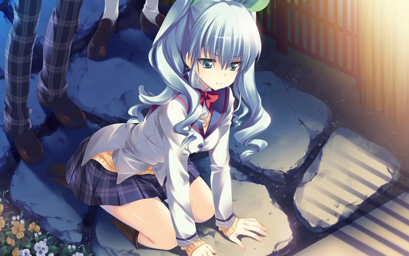 Silver-haired Girl in Uniform — Blue, Dramatic