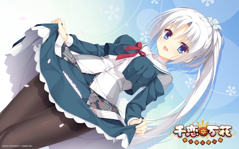 Silver-haired Girl in Uniform — Blue, Playful