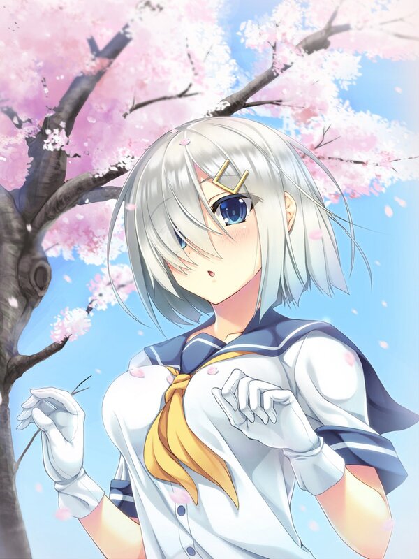Silver-haired Girl in Uniform — Blue, Serene, Spring