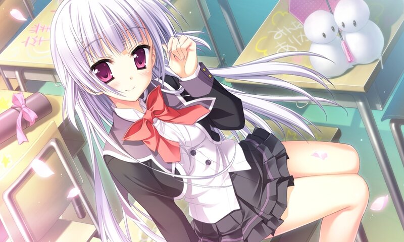 Silver-haired Girl in Uniform — Purple, Cheerful