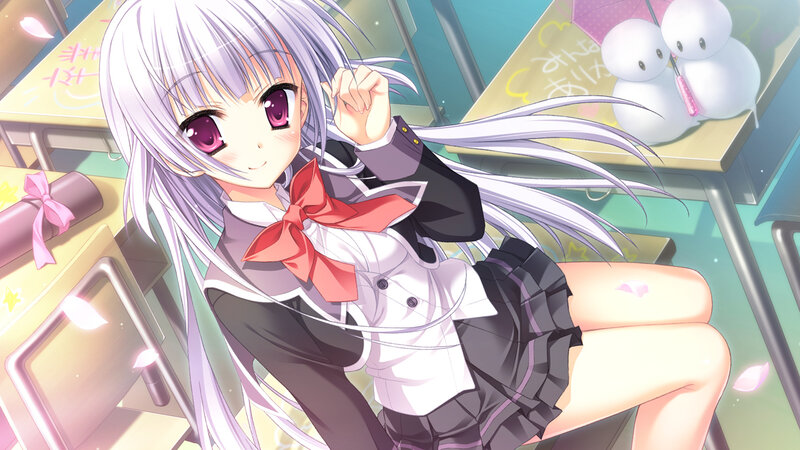 Silver-haired Girl in Uniform — Purple, Playful