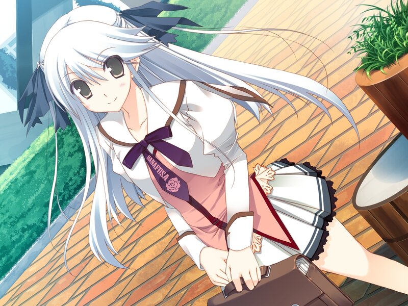 Silver-haired Girl in Uniform — White, Calm, Afternoon