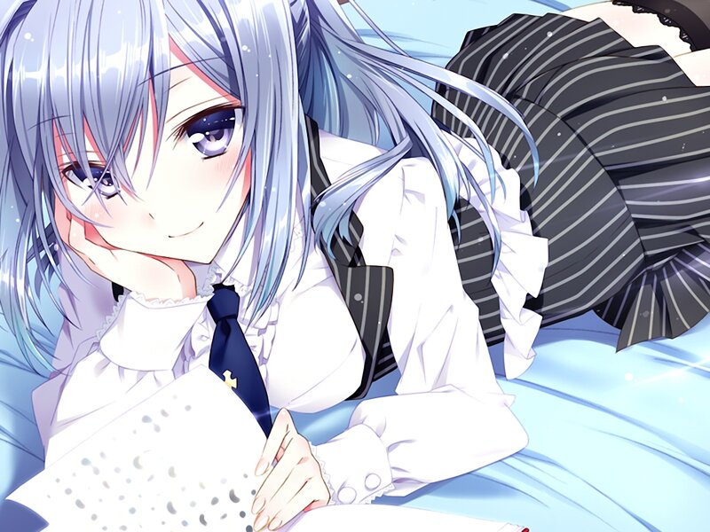 Silver-haired Girl in Uniform — White, Calm, Anime, School Uniform, Book