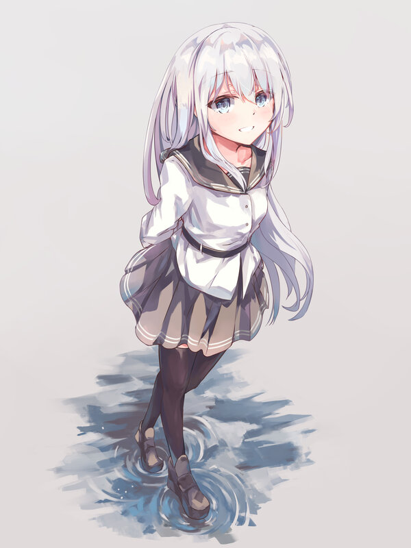 Silver-haired Girl in Uniform — White, Calm, Anime, School Uniform, Skirt
