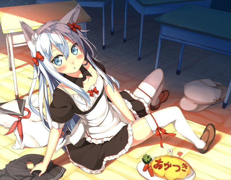 Silver-haired Girl in Uniform — White, Calm, Night
