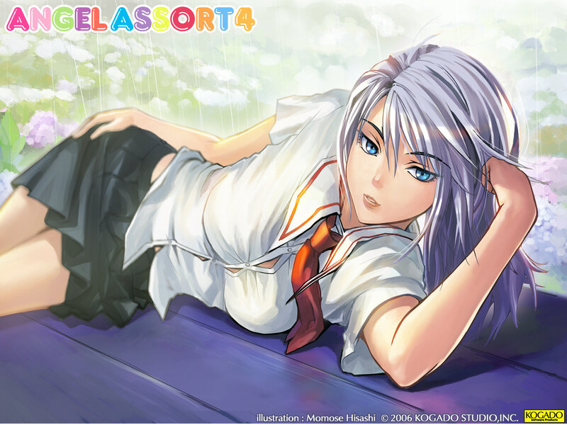 Silver-haired Girl in Uniform — White, Calm, Spring