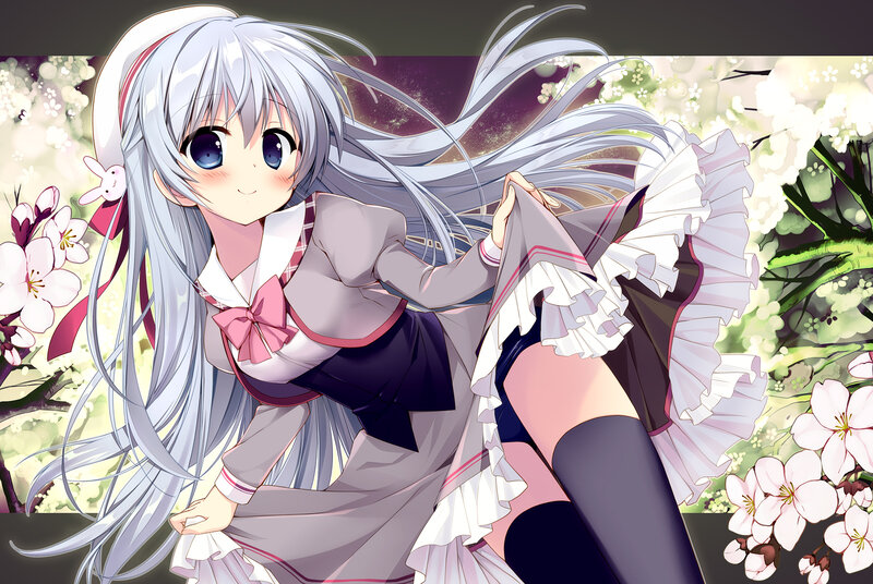 Silver-haired Girl in Uniform — White, Cheerful