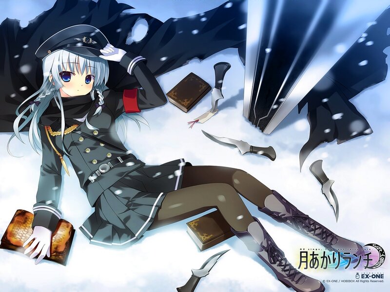 Silver-haired Girl in Uniform — White, Dramatic