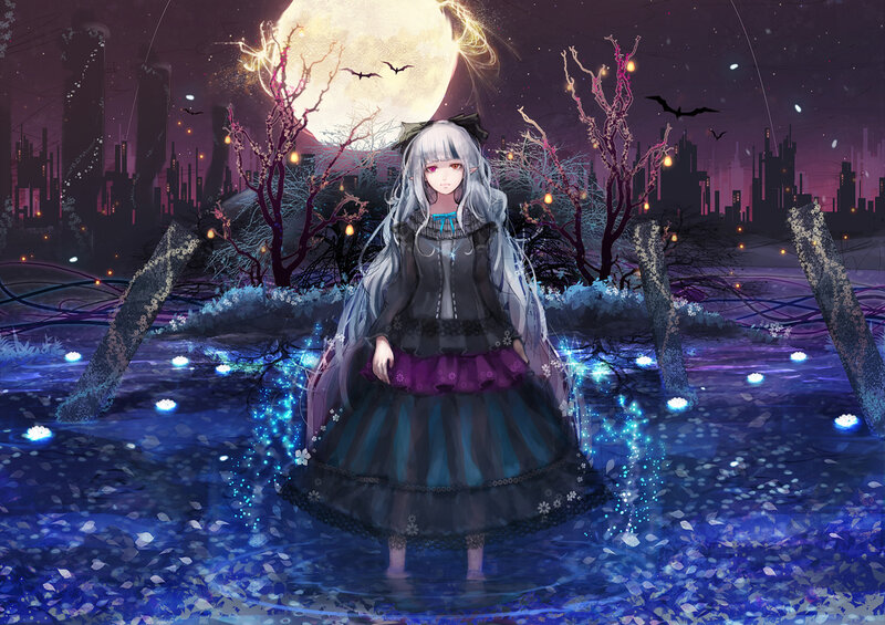 Silver-haired Girl in Water — Blue, Mysterious