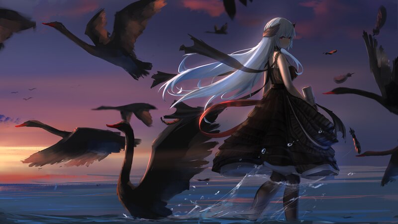 Silver-haired Girl in Water — Purple, Dramatic