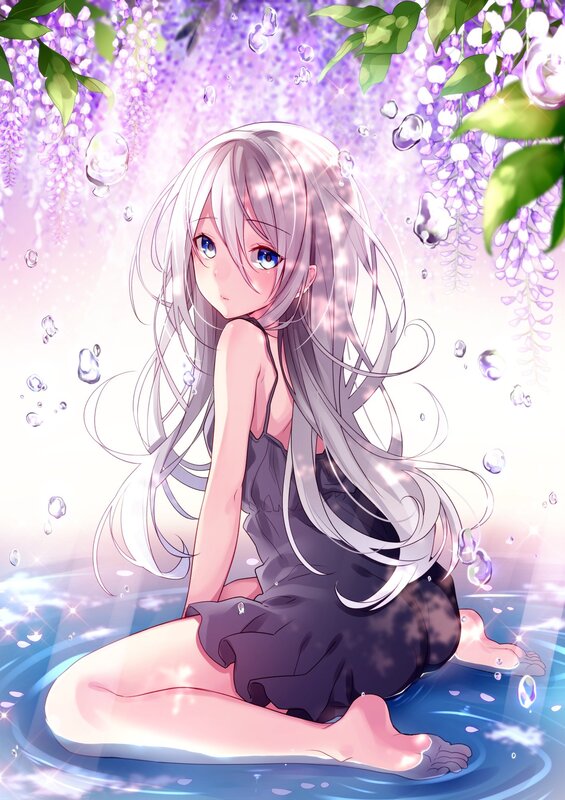 Silver-haired Girl in Water — Purple, Serene, Spring