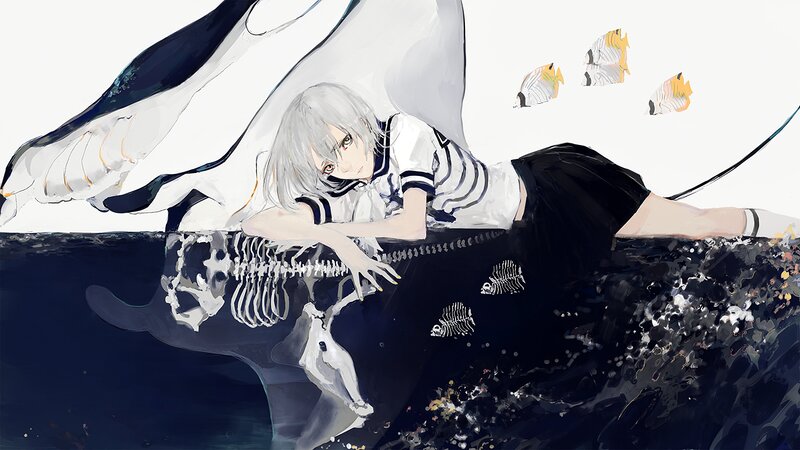 Silver-haired Girl in Water — White, Dramatic