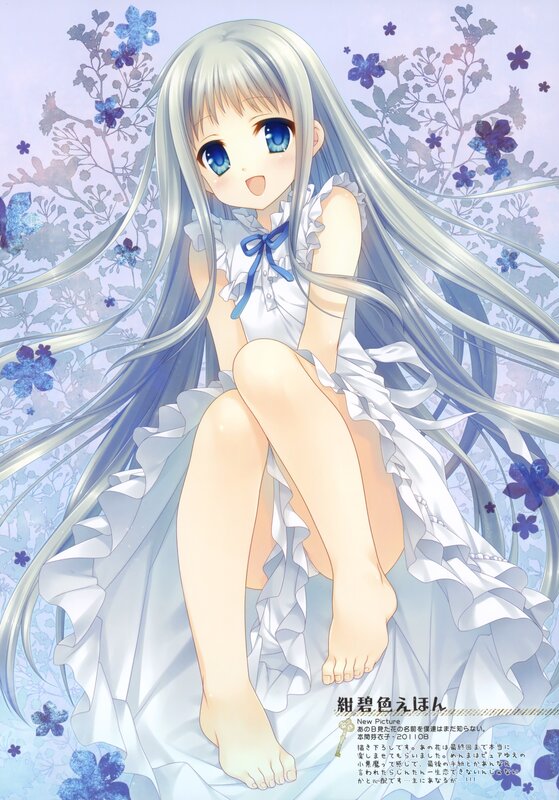silver-haired girl in white dress