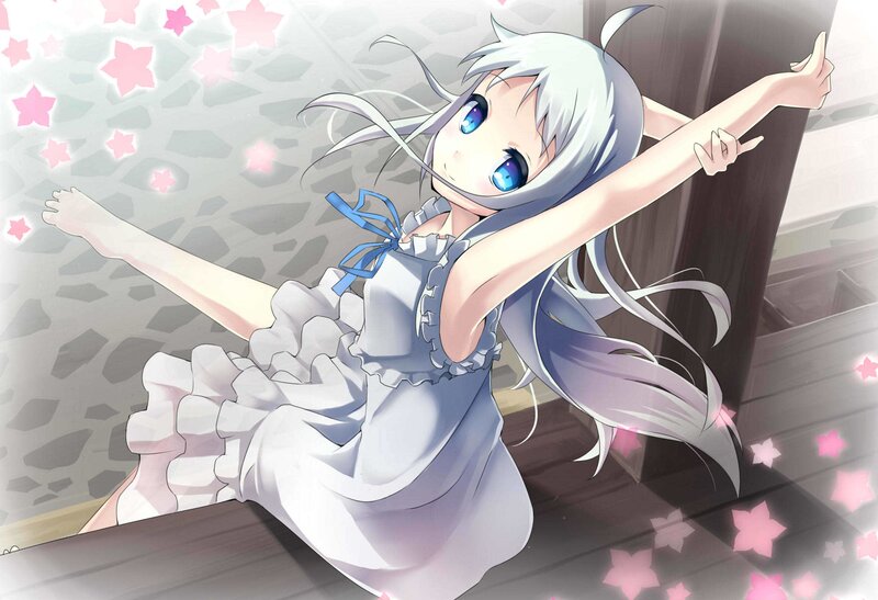 silver-haired girl in white dress