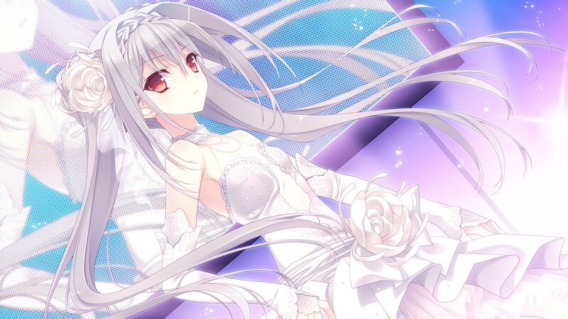 silver-haired girl in white dress