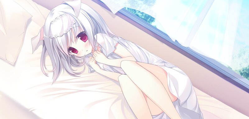 silver-haired girl in white dress