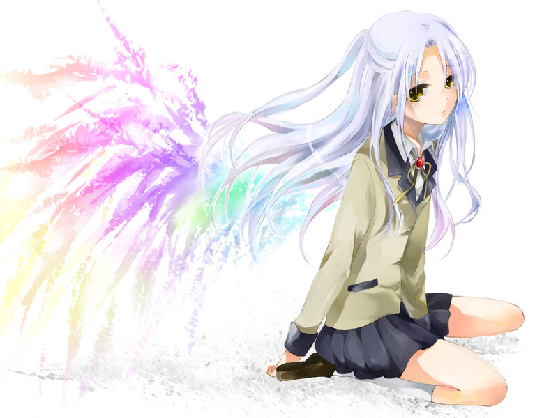 Silver-haired Girl Kneeling — White