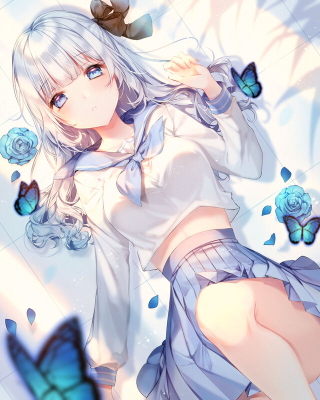 Silver-haired Girl Lying Down — Blue