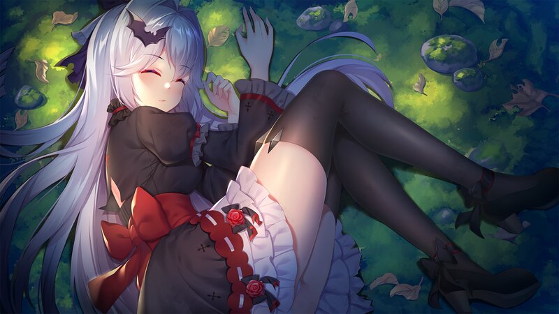 Silver-haired Girl Lying Down — Green, Serene