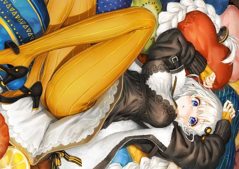 Silver-haired Girl Lying Down — White, Calm, Digital Art