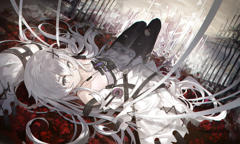 Silver-haired Girl Lying Down — White, Dramatic
