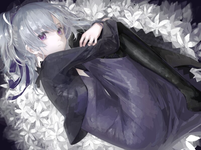 Silver-haired Girl Lying — Gray, Calm