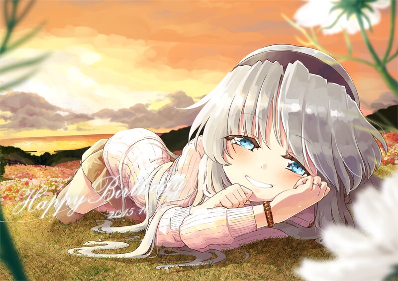 Silver-haired Girl Lying — Orange