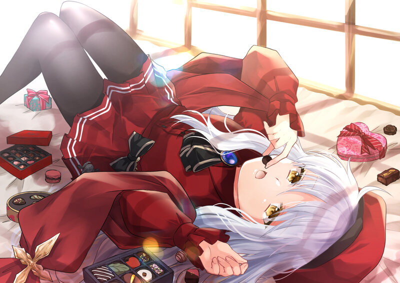 Silver-haired Girl Lying — Red