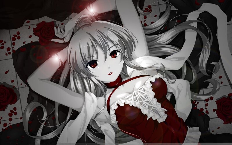 Silver-haired Girl Lying — White, Dramatic