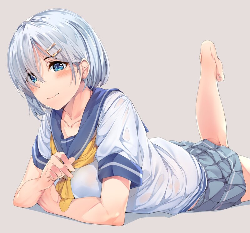 Silver-haired Girl Lying — White, Relaxed, Anime