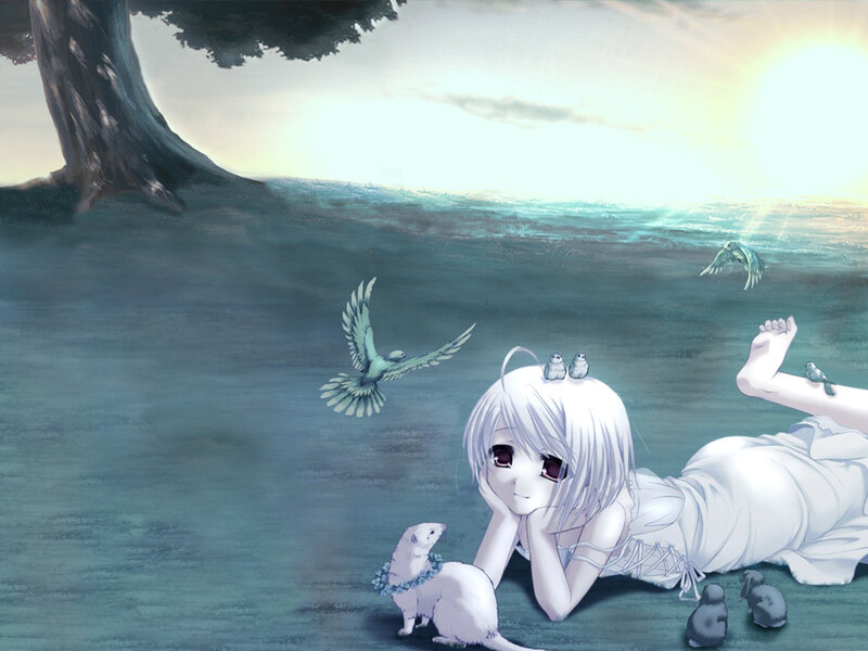 Silver-haired Girl Lying — White