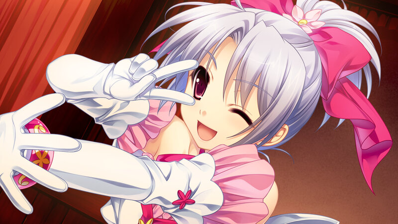 Silver-haired Girl Making Peace Sign — Pink