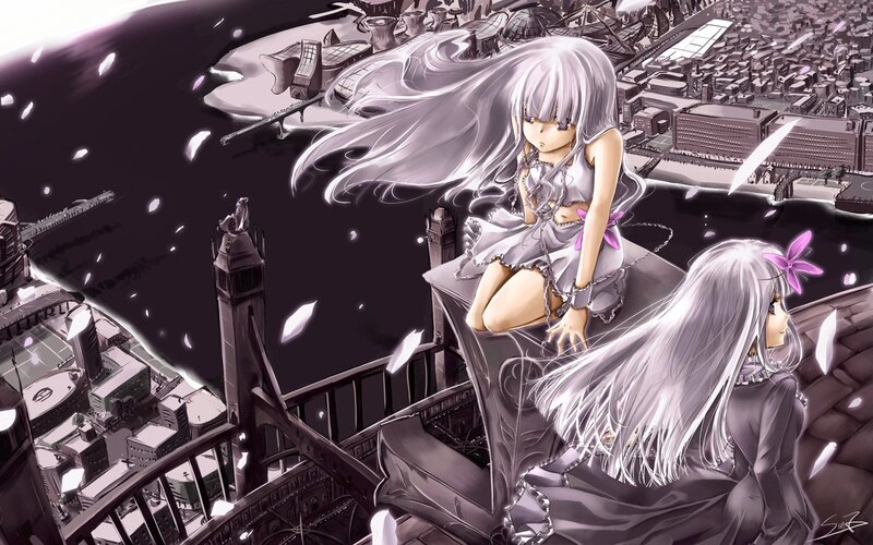 silver-haired girl on a tower
