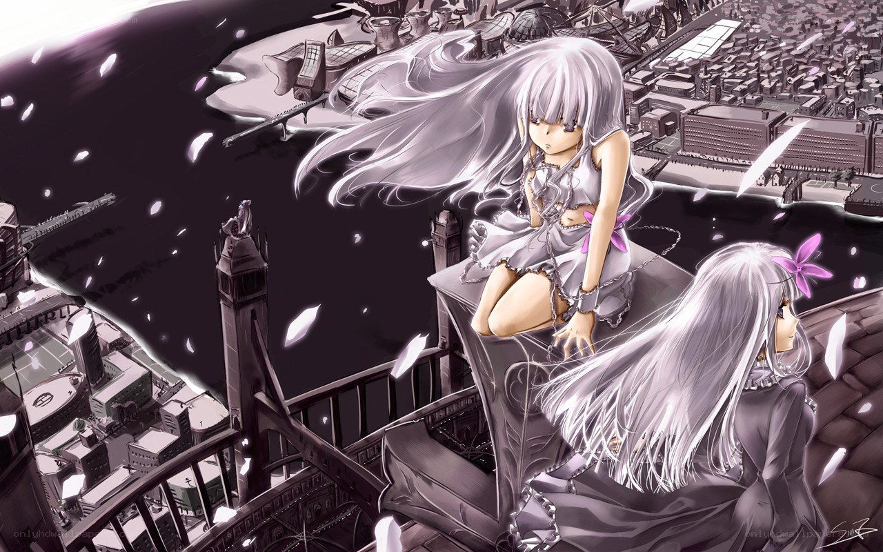 silver-haired girl on a tower