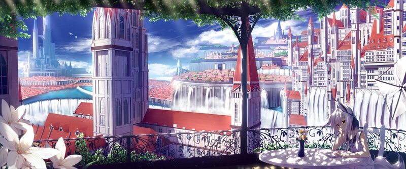 Silver-haired Girl on Balcony — Blue