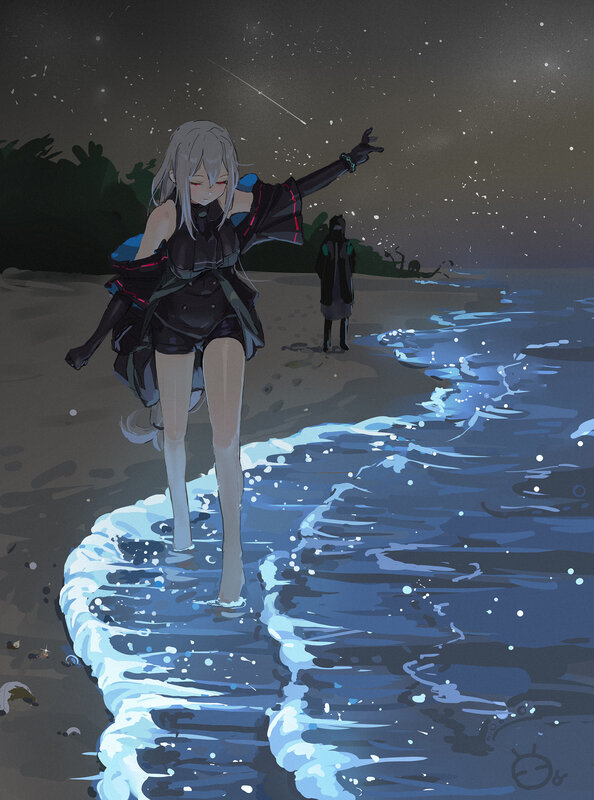 Silver-haired Girl on Beach — Blue