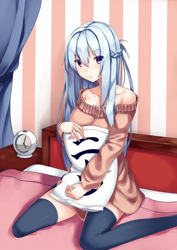 Silver-haired Girl on Bed — Pink, Calm