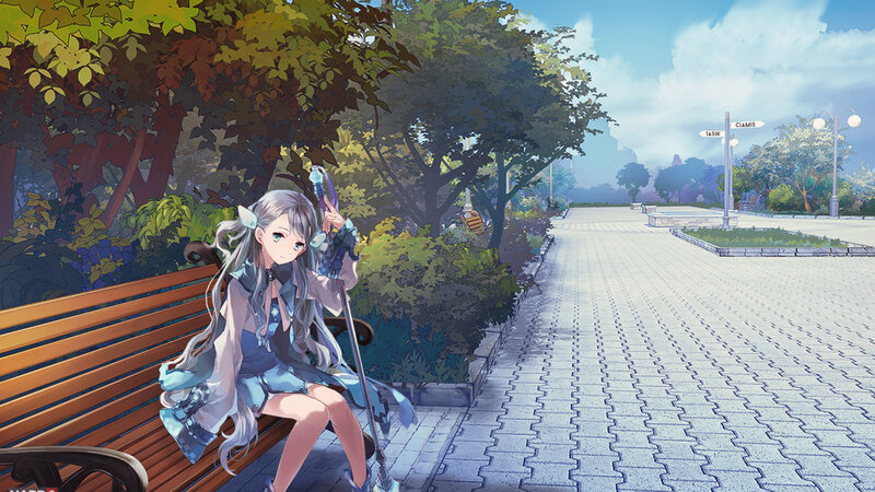 Silver-haired Girl on Bench — Blue