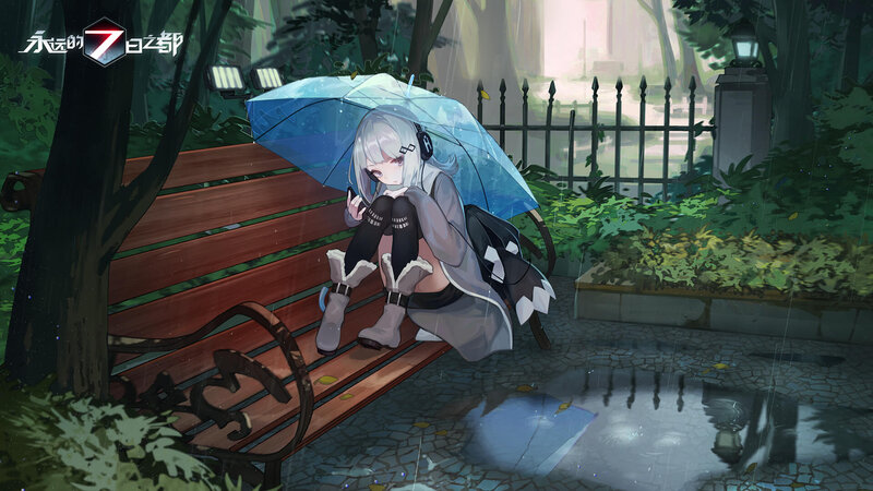Silver-haired Girl on Bench — Green