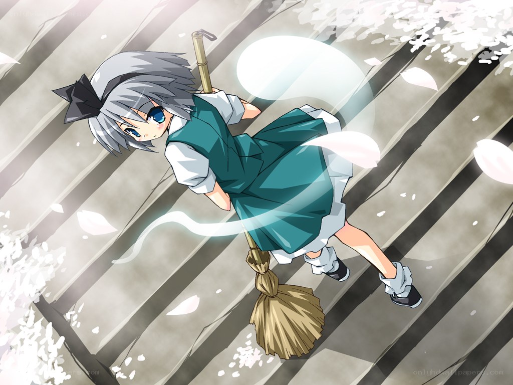 silver-haired girl on broomstick