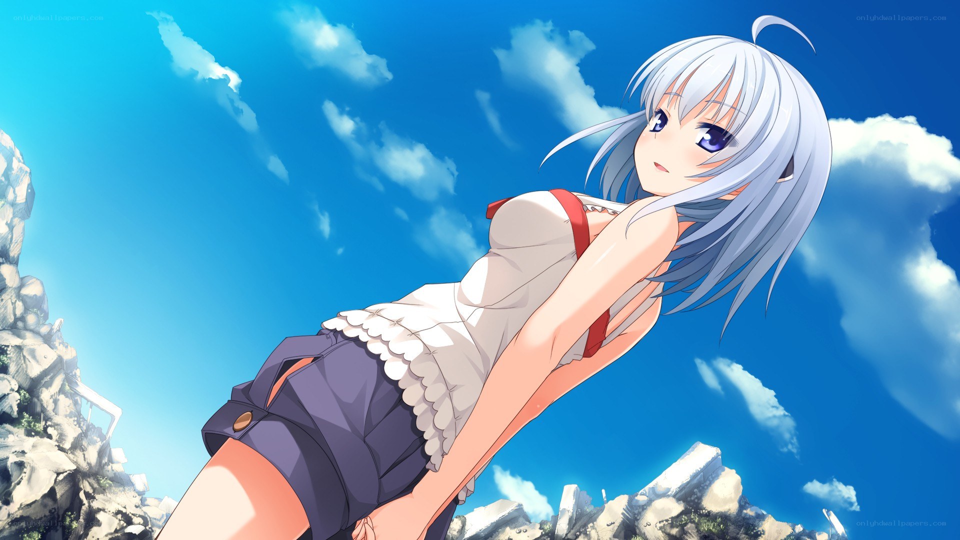 silver-haired girl on cliff