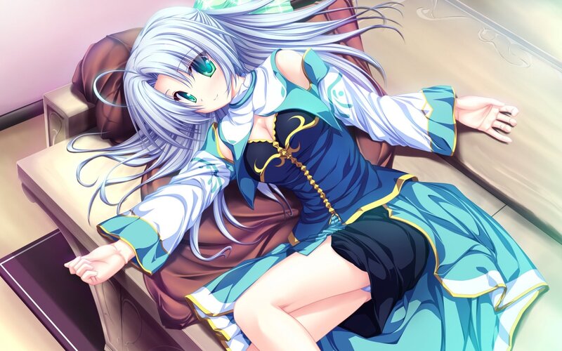 Silver-haired Girl on Couch — Blue, Calm, Anime