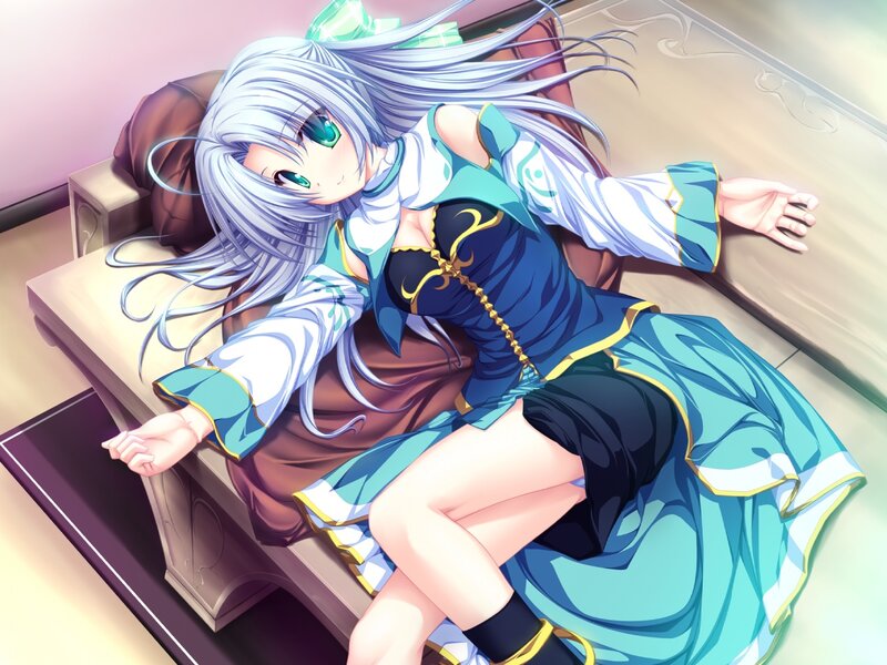 Silver-haired Girl on Couch — Blue, Calm