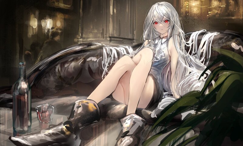 Silver-haired Girl on Couch — Gray