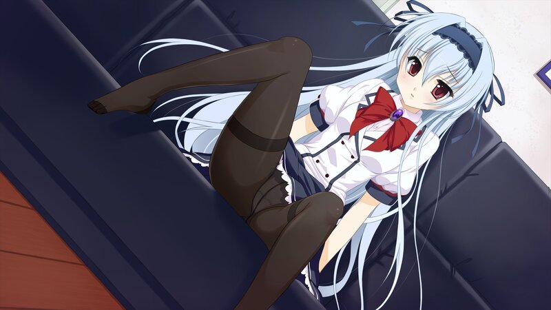 Silver-haired Girl on Couch — White