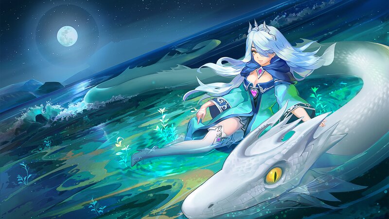 Silver-haired Girl on Dragon