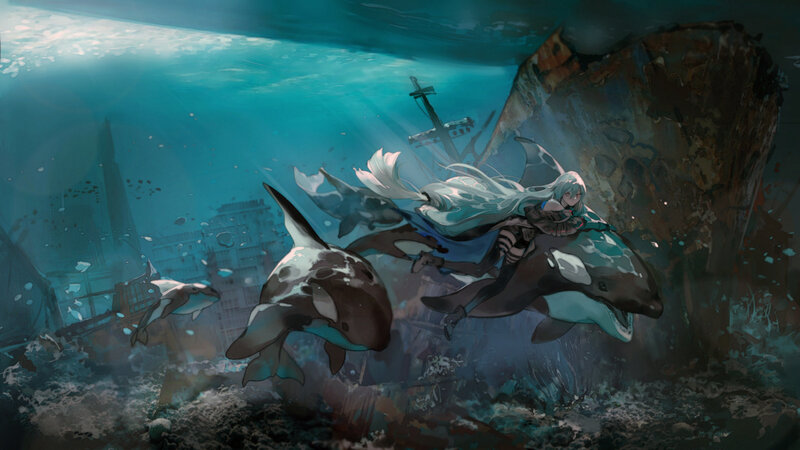 Silver-haired Girl on Orca