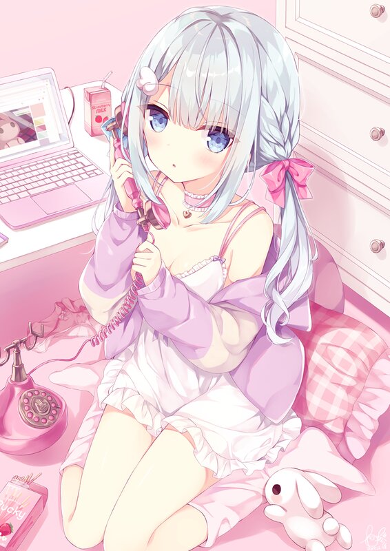 Silver-haired Girl on Phone
