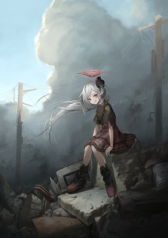 Silver-haired Girl on Rubble