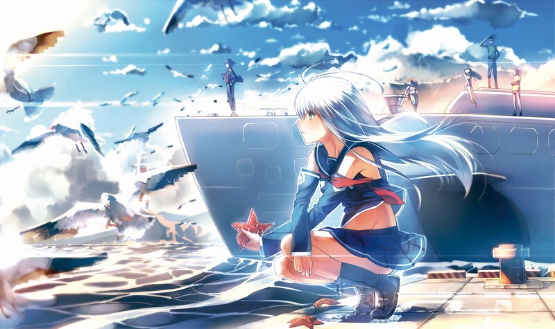 Silver-haired Girl on Ship — Blue, Dramatic, Afternoon